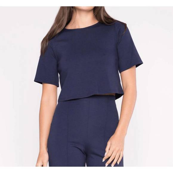 NEW RIPLEY RADER ponte knit short sleeve top in navy - Picture 3 of 3